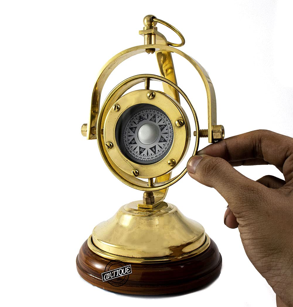 Gimbal Compass on Wooden Base view 2