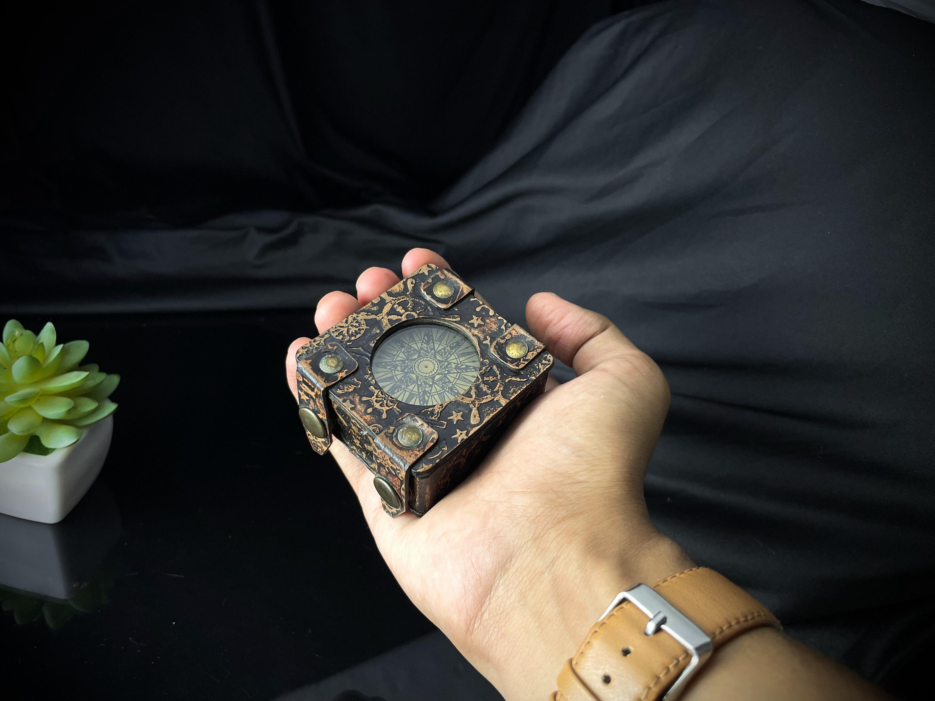 Engraved Dial Compass, Leather Case view 3