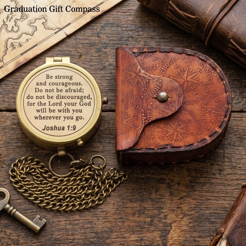 Joshua 1:9 Compass, Leather Case view 2
