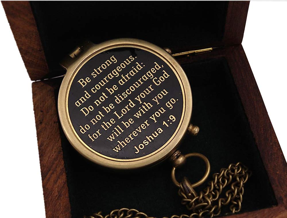 Joshua 1:9 Compass, Wooden Box view 2