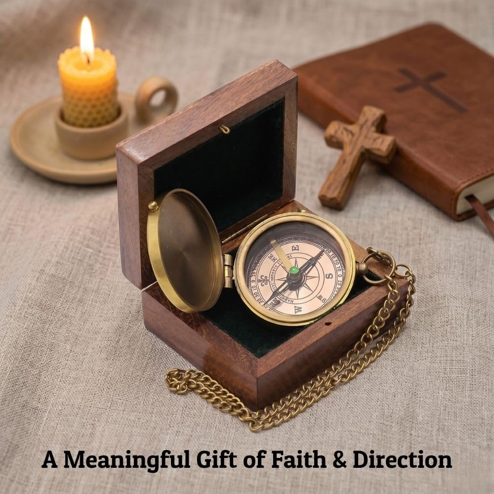 Proverbs 3:5-6 Compass, Wooden Box view 2