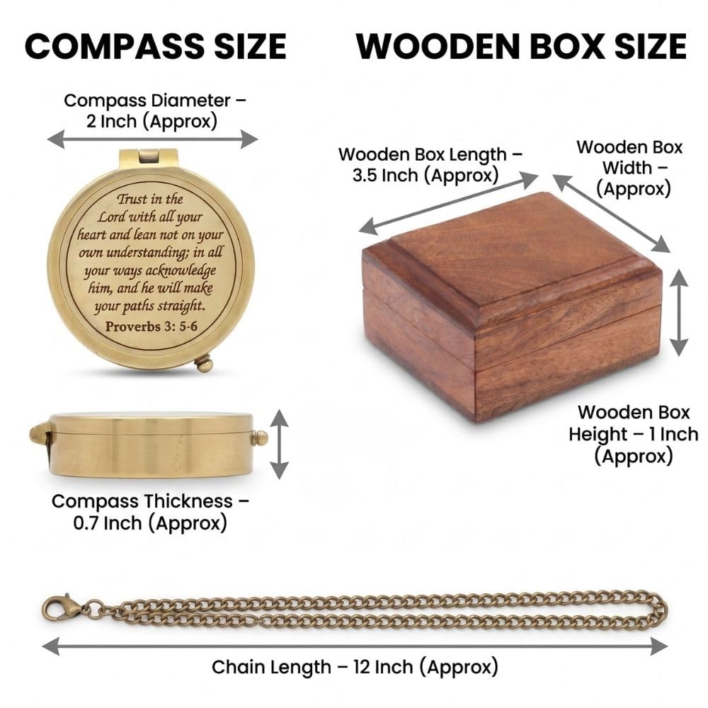 Proverbs 3:5-6 Compass, Wooden Box view 6