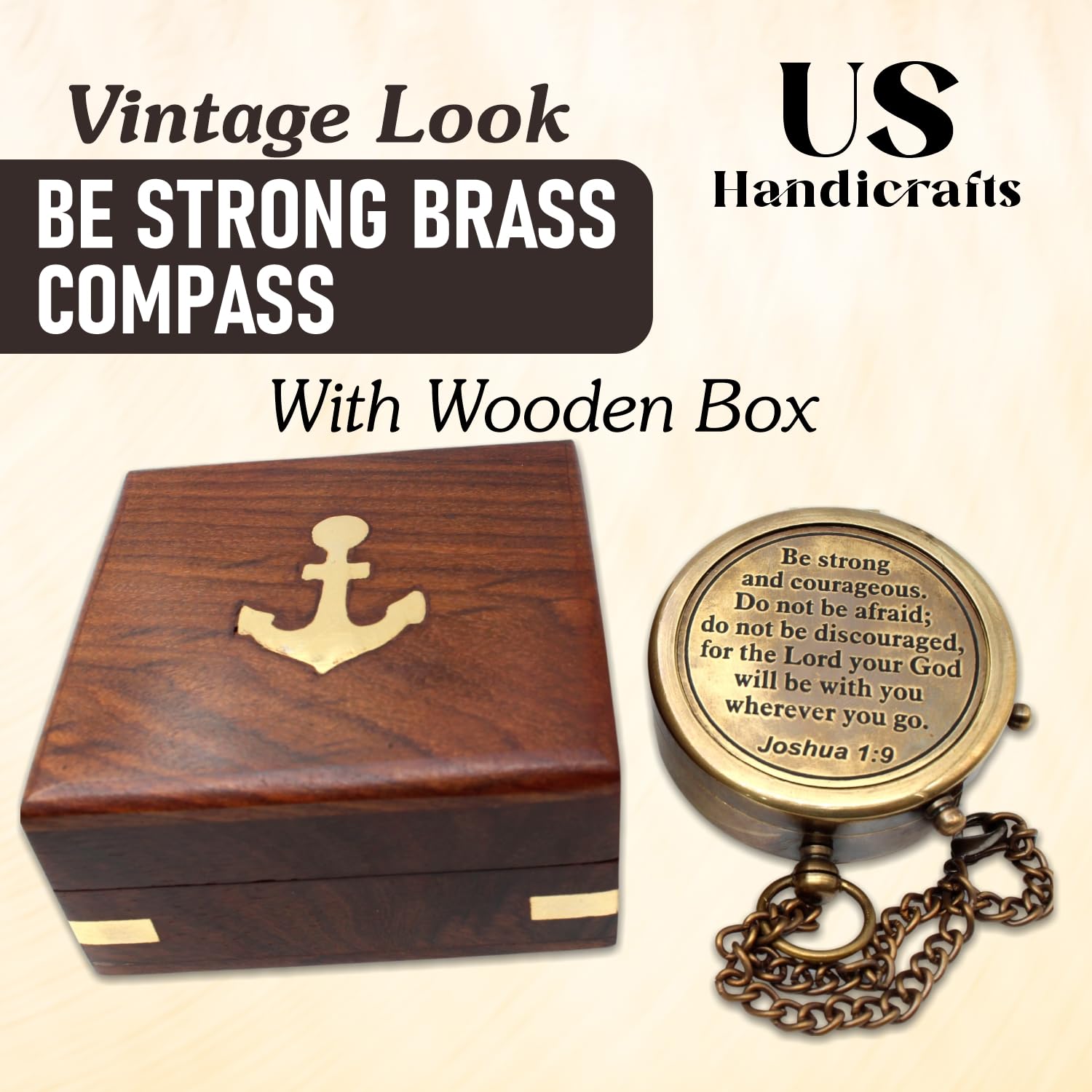 Joshua 1:9 Compass, Wooden Box view 2