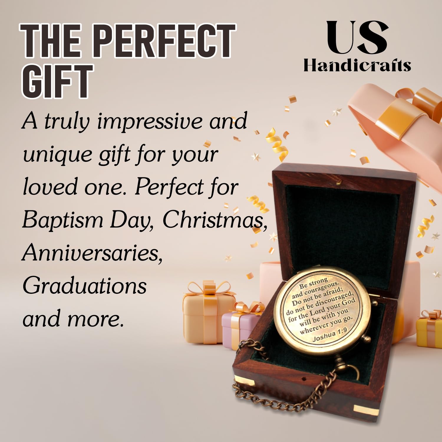 Joshua 1:9 Compass, Wooden Box view 6