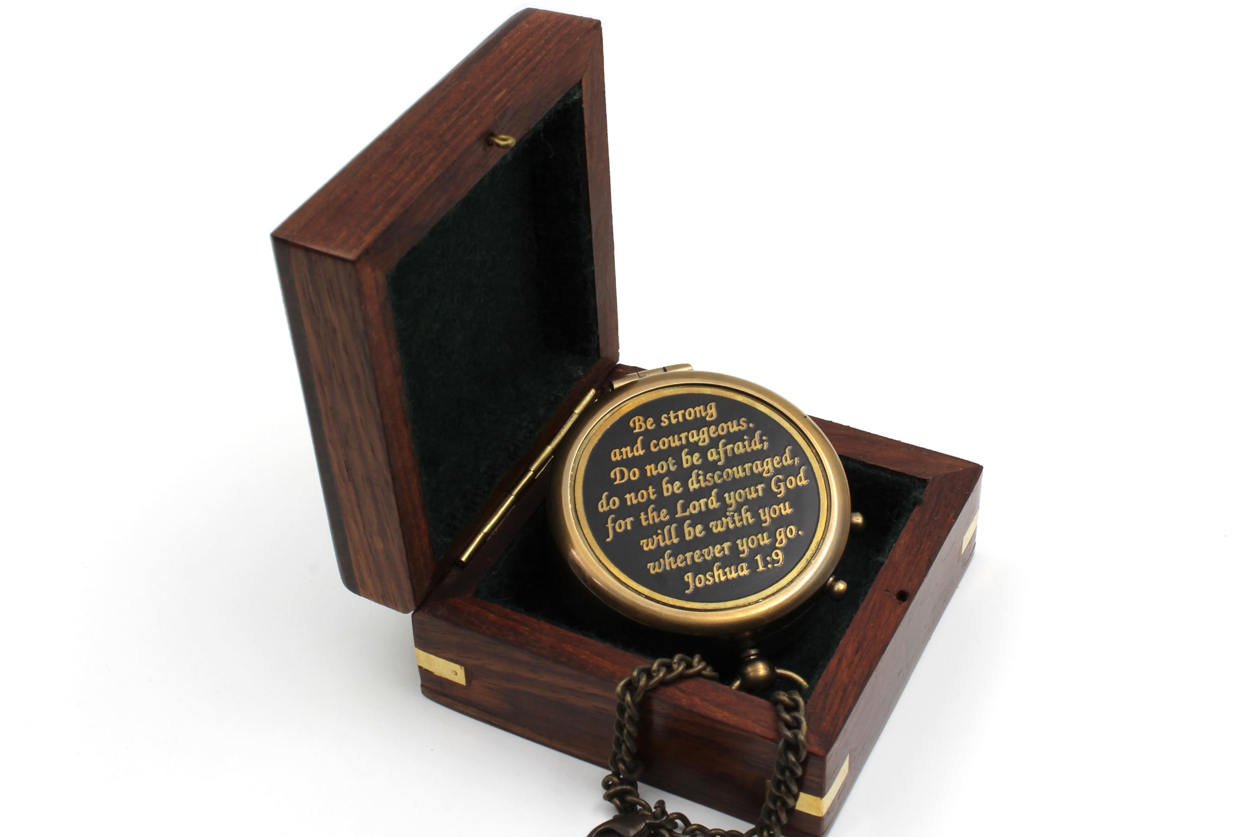 Be Strong and Courageous Compass, Wooden Box view 2
