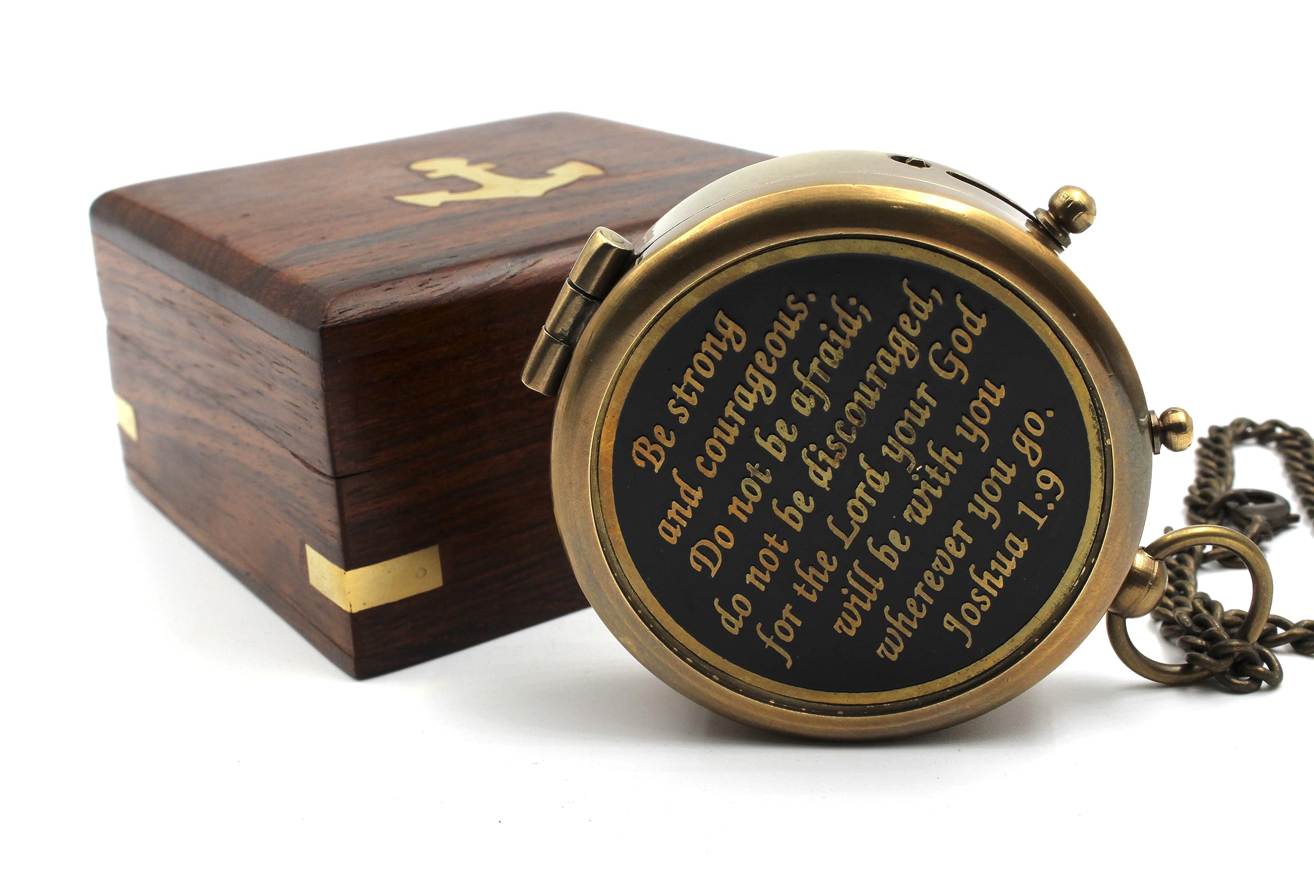 Be Strong and Courageous Compass, Wooden Box view 5