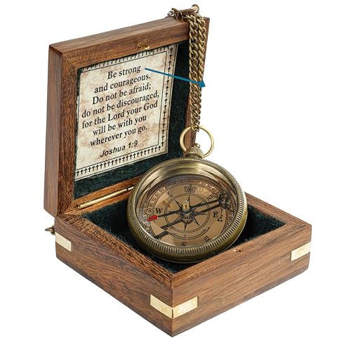 Be Strong and Courageous Compass, Wooden Box view 2