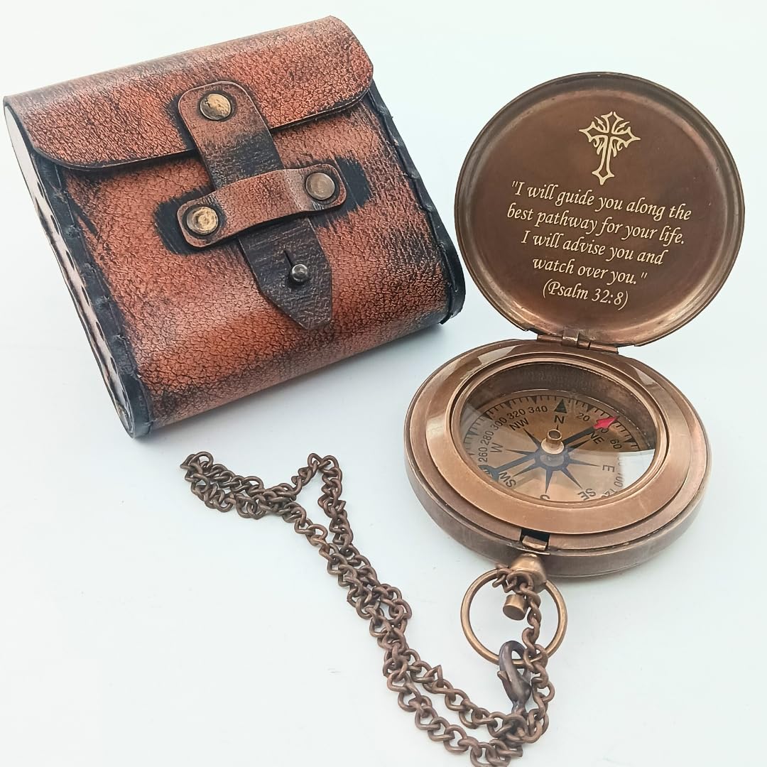 Psalm 32:8 Compass, Leather Case view 6