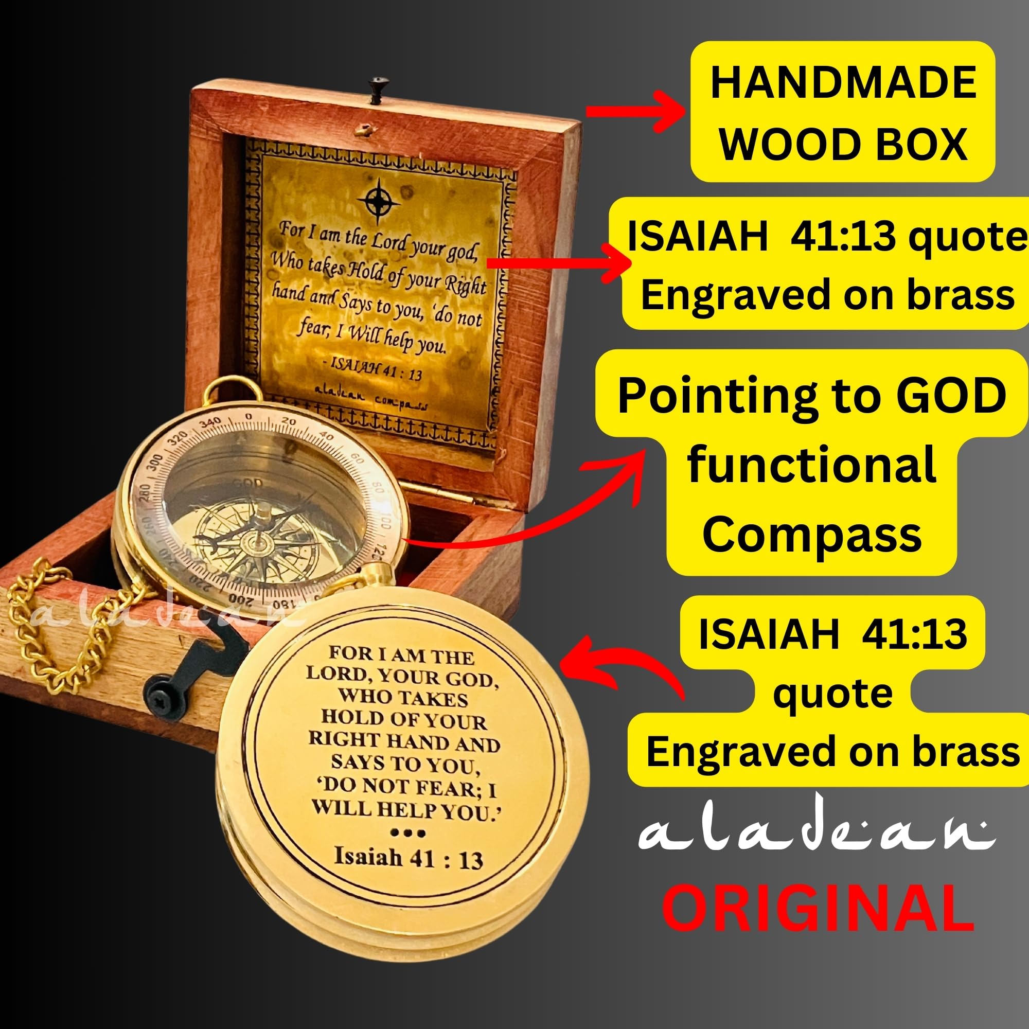 Isaiah 41:13 Compass, Wooden Box view 5