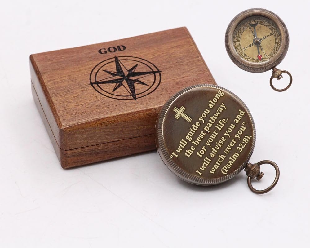 Psalm 32:8 Compass, Wooden Box view 5