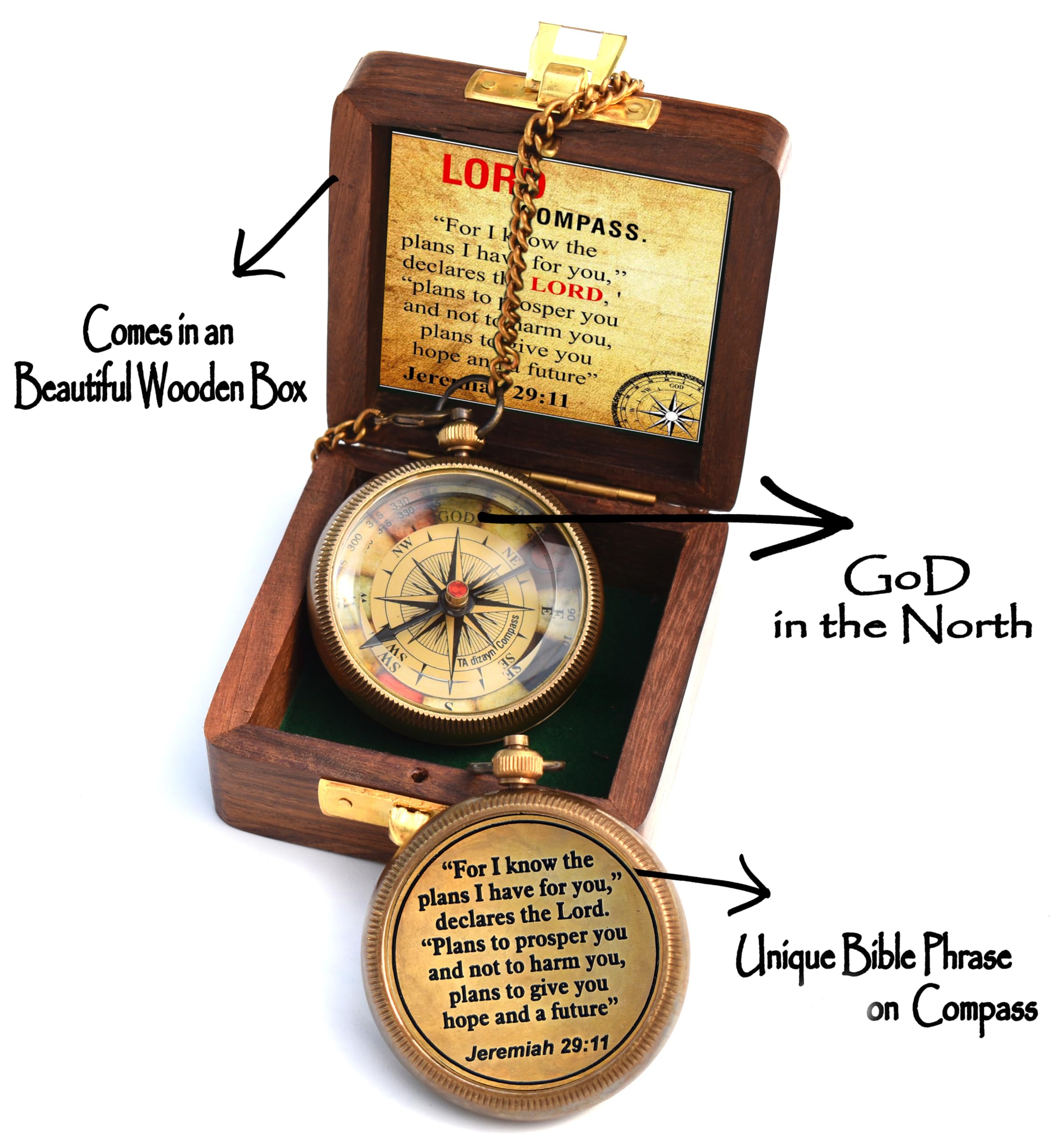 Jeremiah 29:11 Compass, Wooden Box view 3