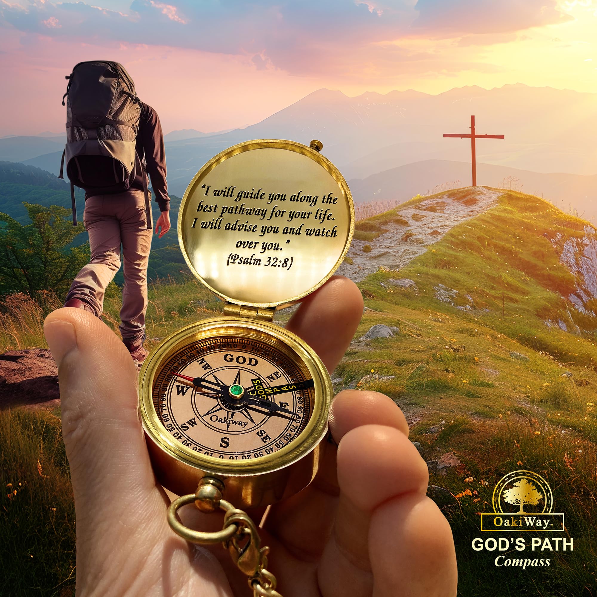 Psalm 32:8 Compass, Wooden Box view 3
