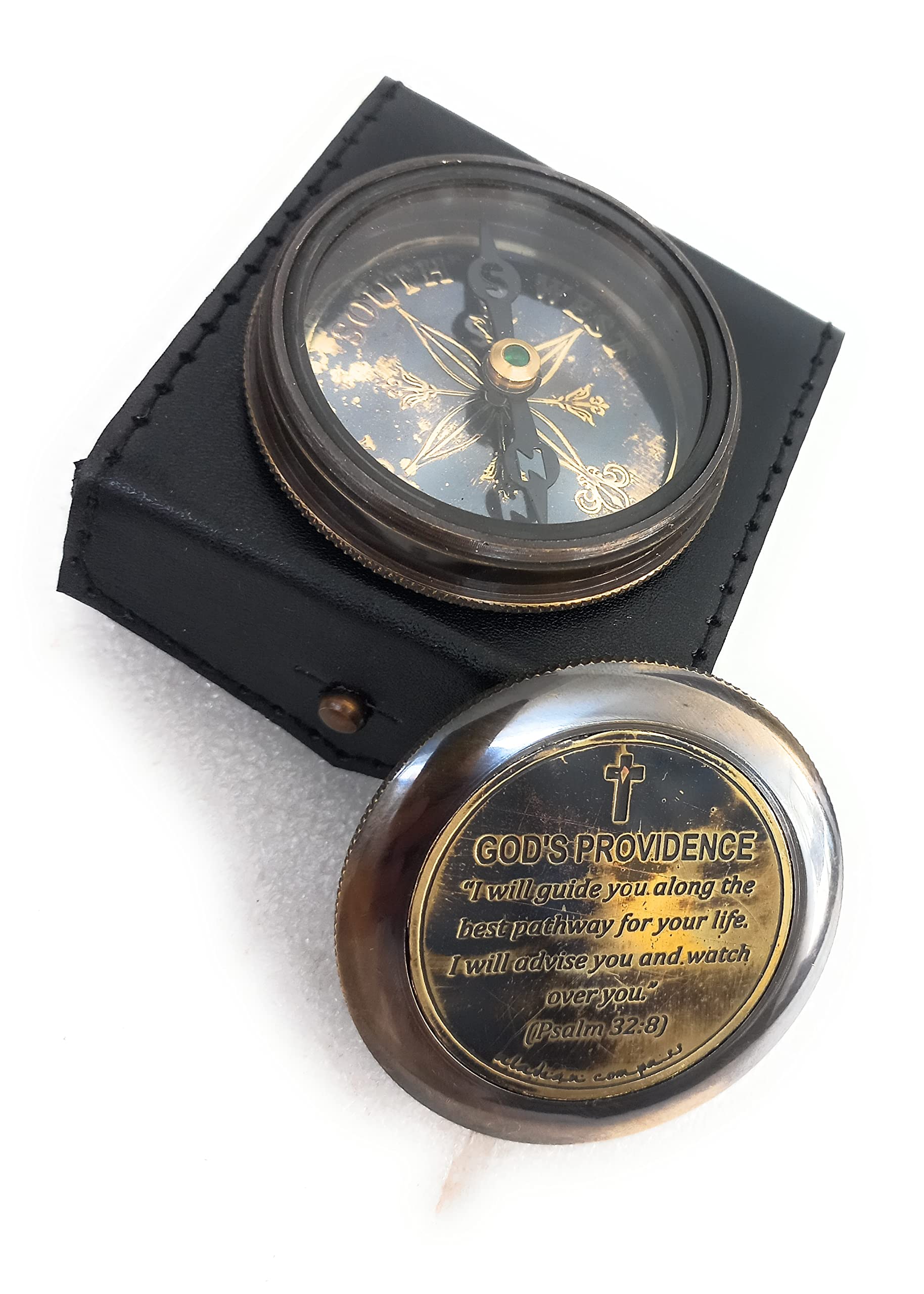 Psalm 32:8 Compass, Leather Case view 2