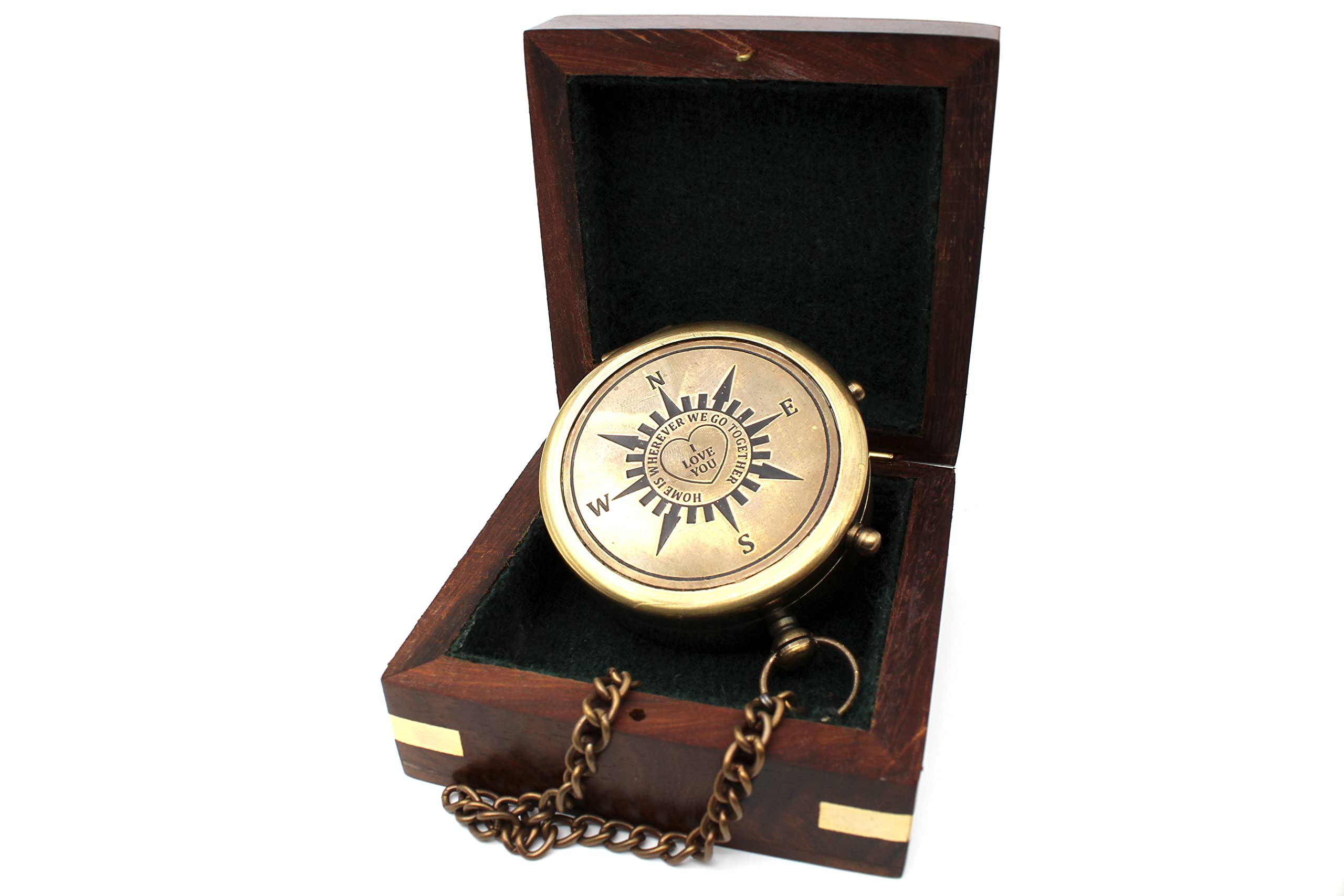 Antique Finish Compass, Wooden Box view 2