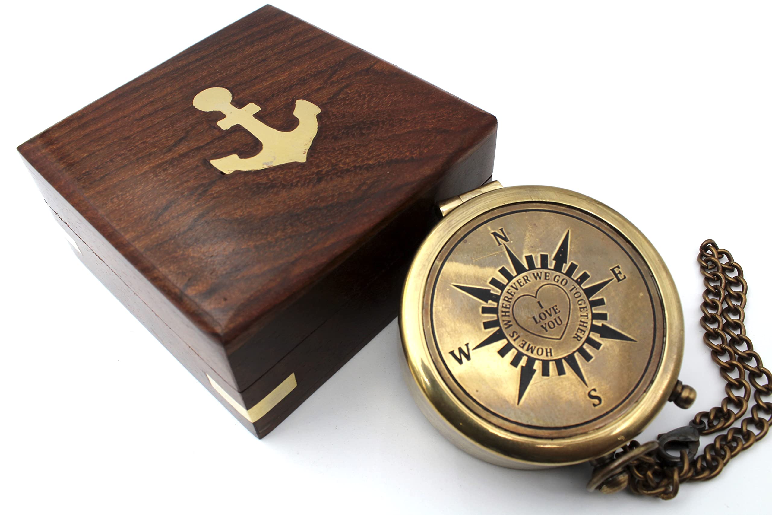 Antique Finish Compass, Wooden Box view 5