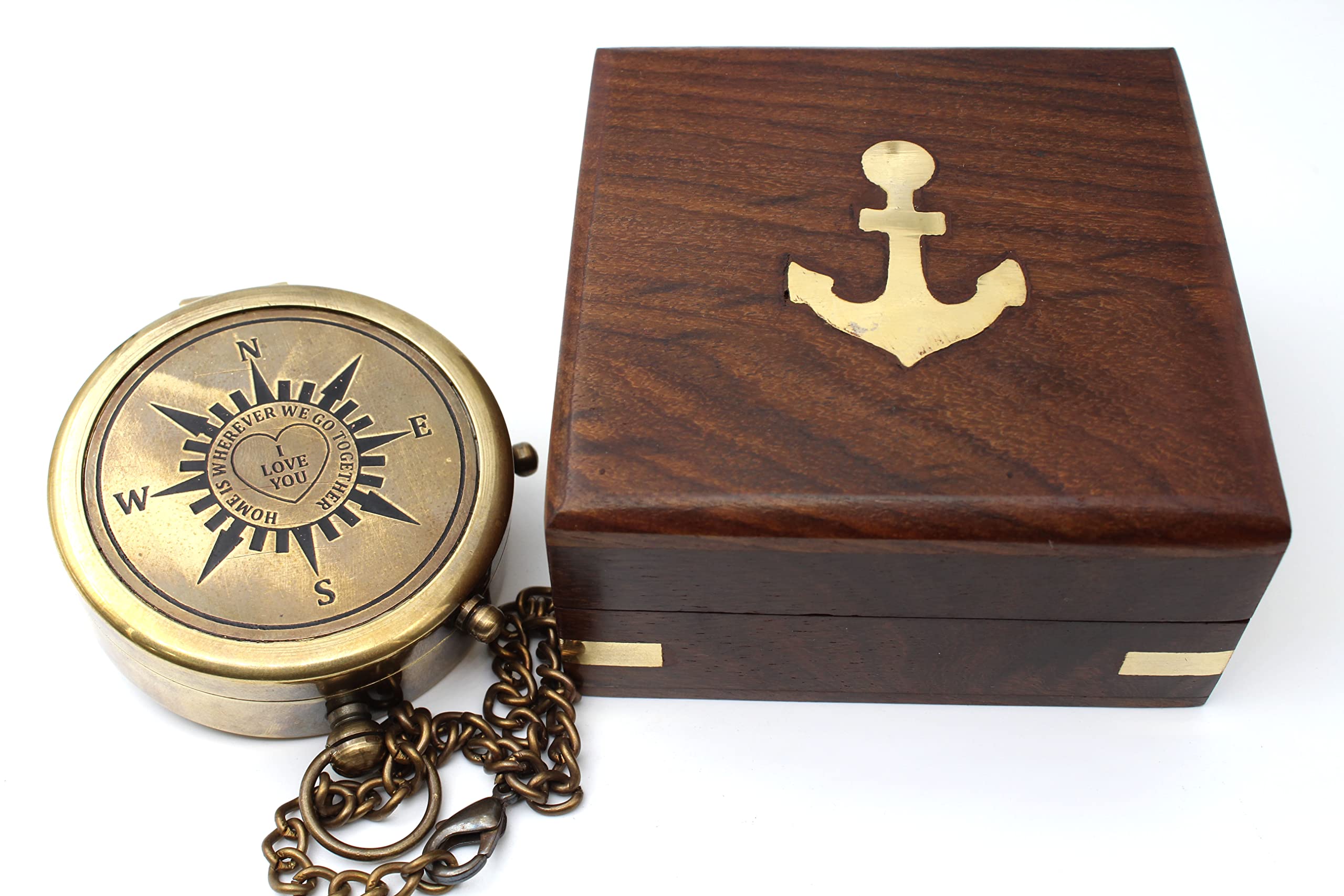 Antique Finish Compass, Wooden Box view 6