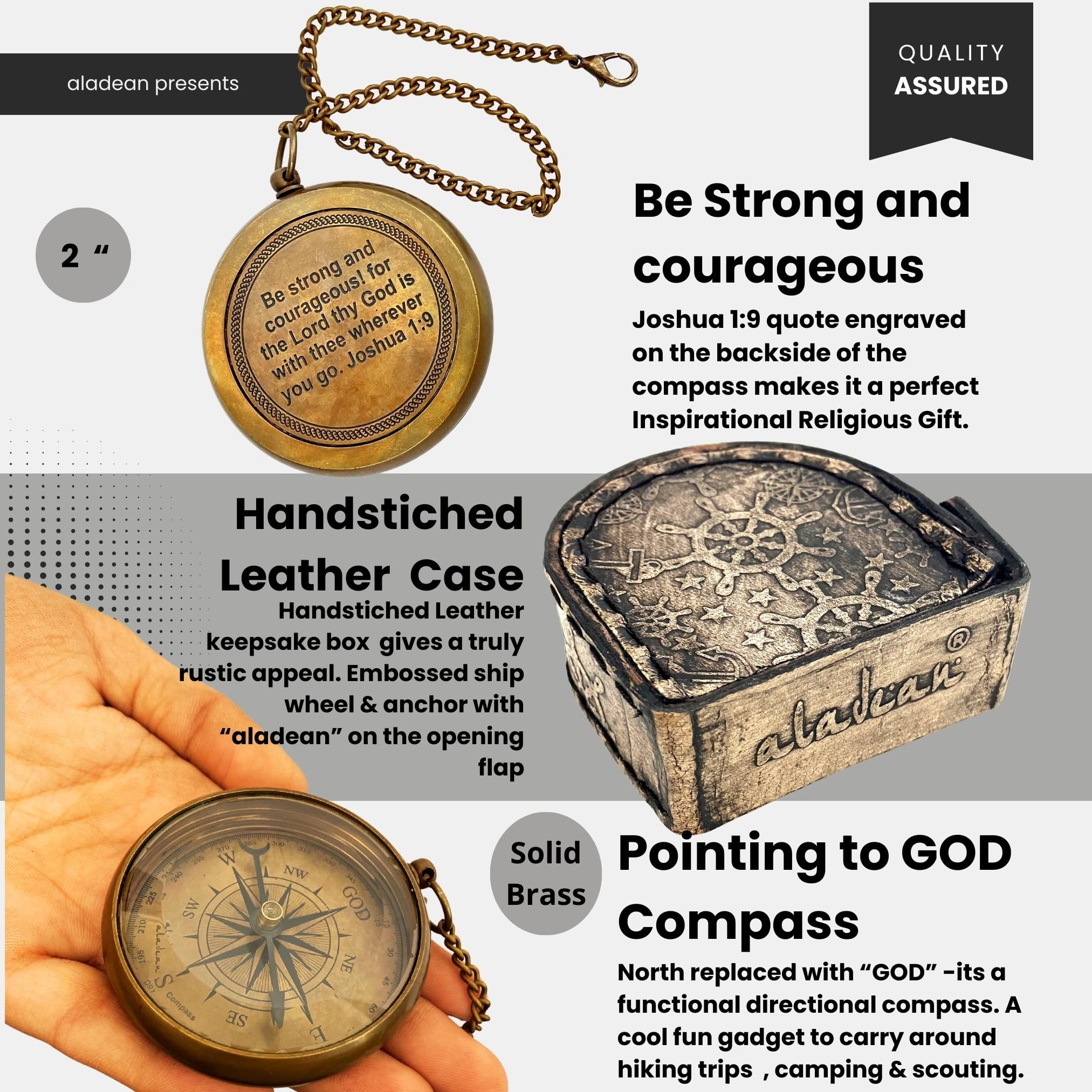 Joshua 1:9 Compass, Leather Case view 3