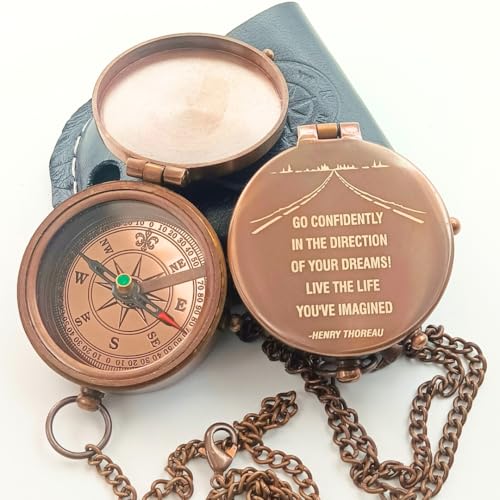 Thoreau Quote Compass, Leather Case view 3