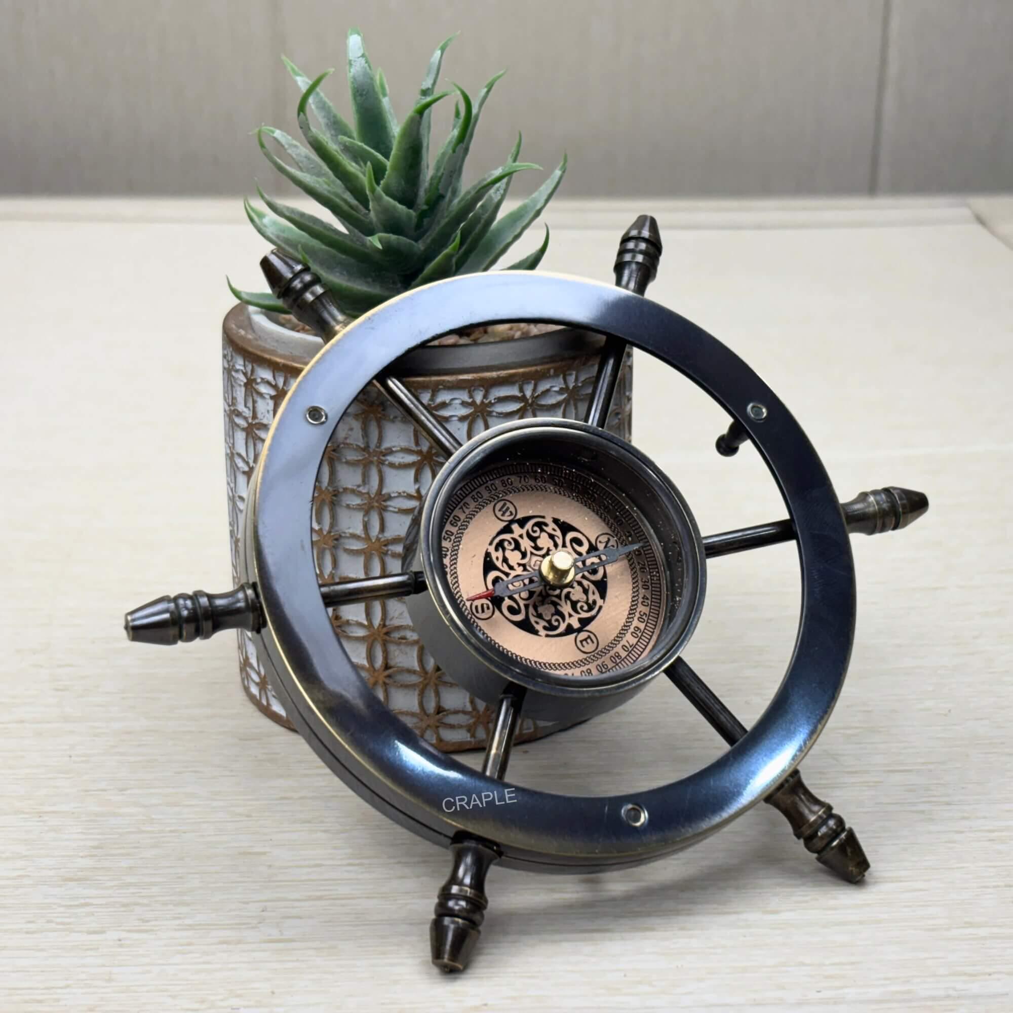 Ship Wheel Compass, Black Antique Finish view 2