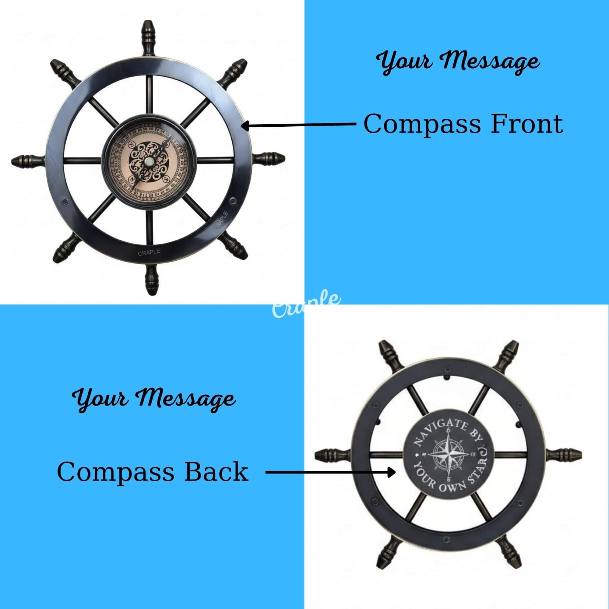 Ship Wheel Compass, Black Antique Finish view 5