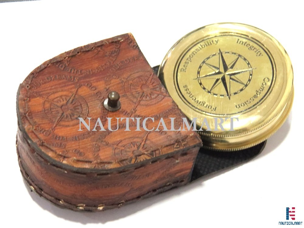 Robert Frost Quote Compass, Leather Case view 2