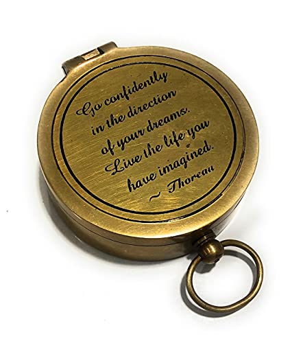 Thoreau Quote Compass, Polished Brass view 2