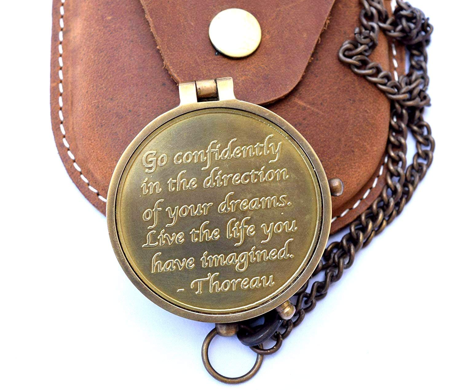 Thoreau Quote Compass, Leather Case view 4