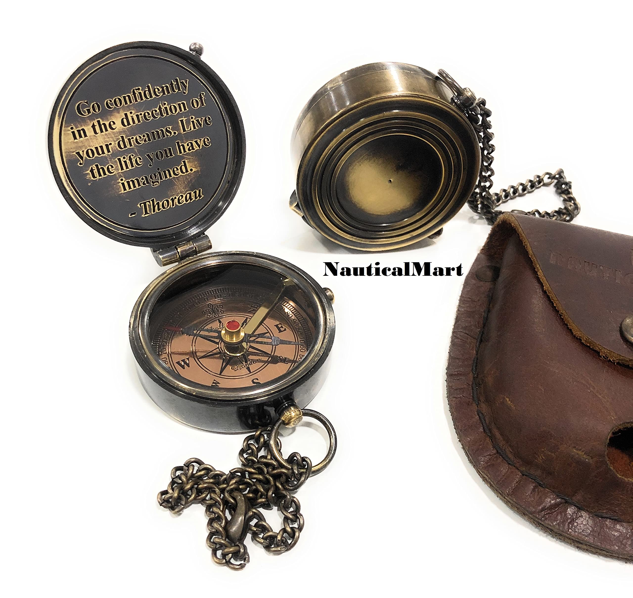 Thoreau Quote Compass, Leather Case view 5