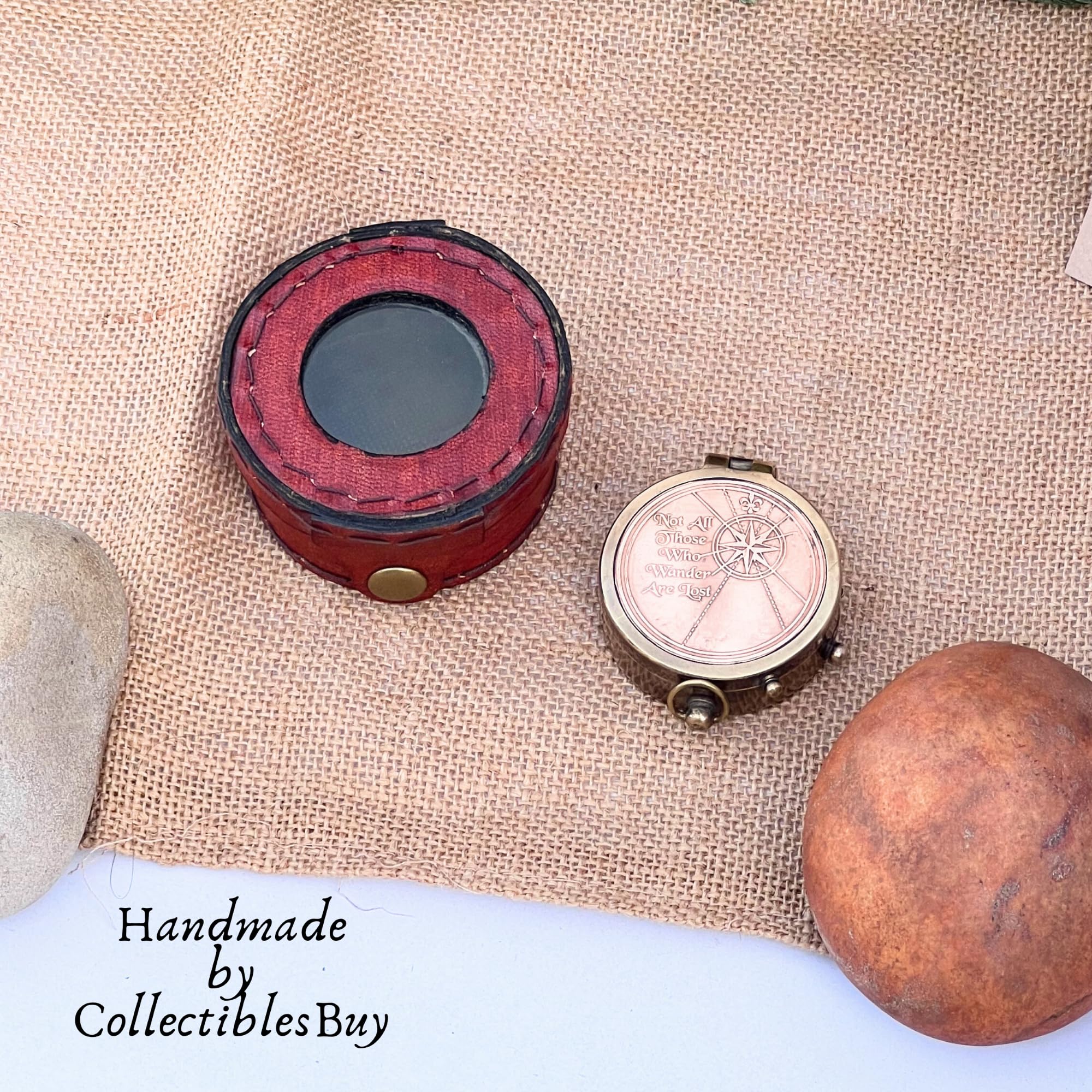 Motivational Compass, Round Leather Case view 2
