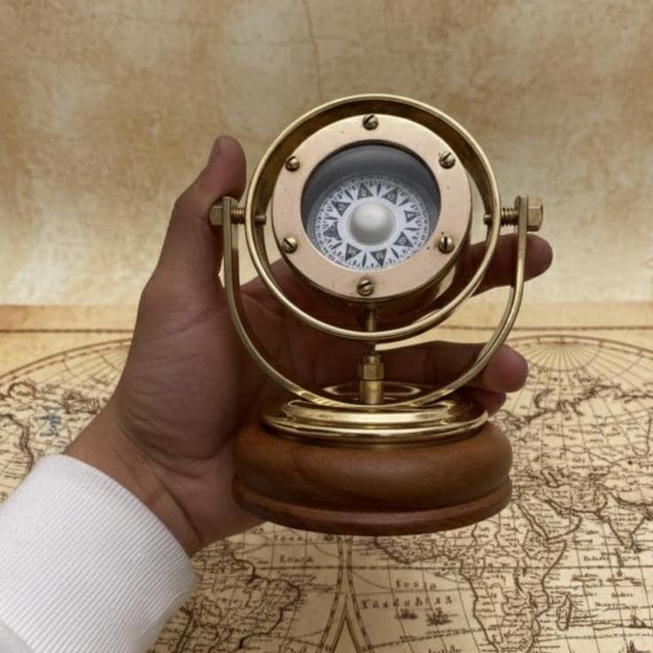 Gimbal Compass on Wooden Base view 5