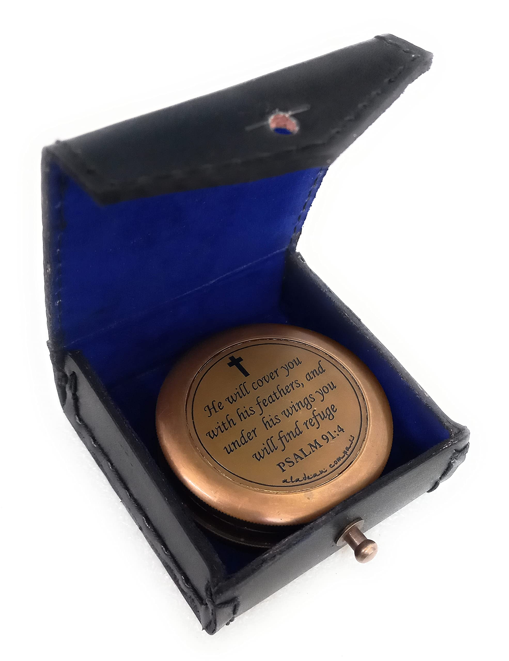Psalm 91:4 Compass, Leather Case view 5
