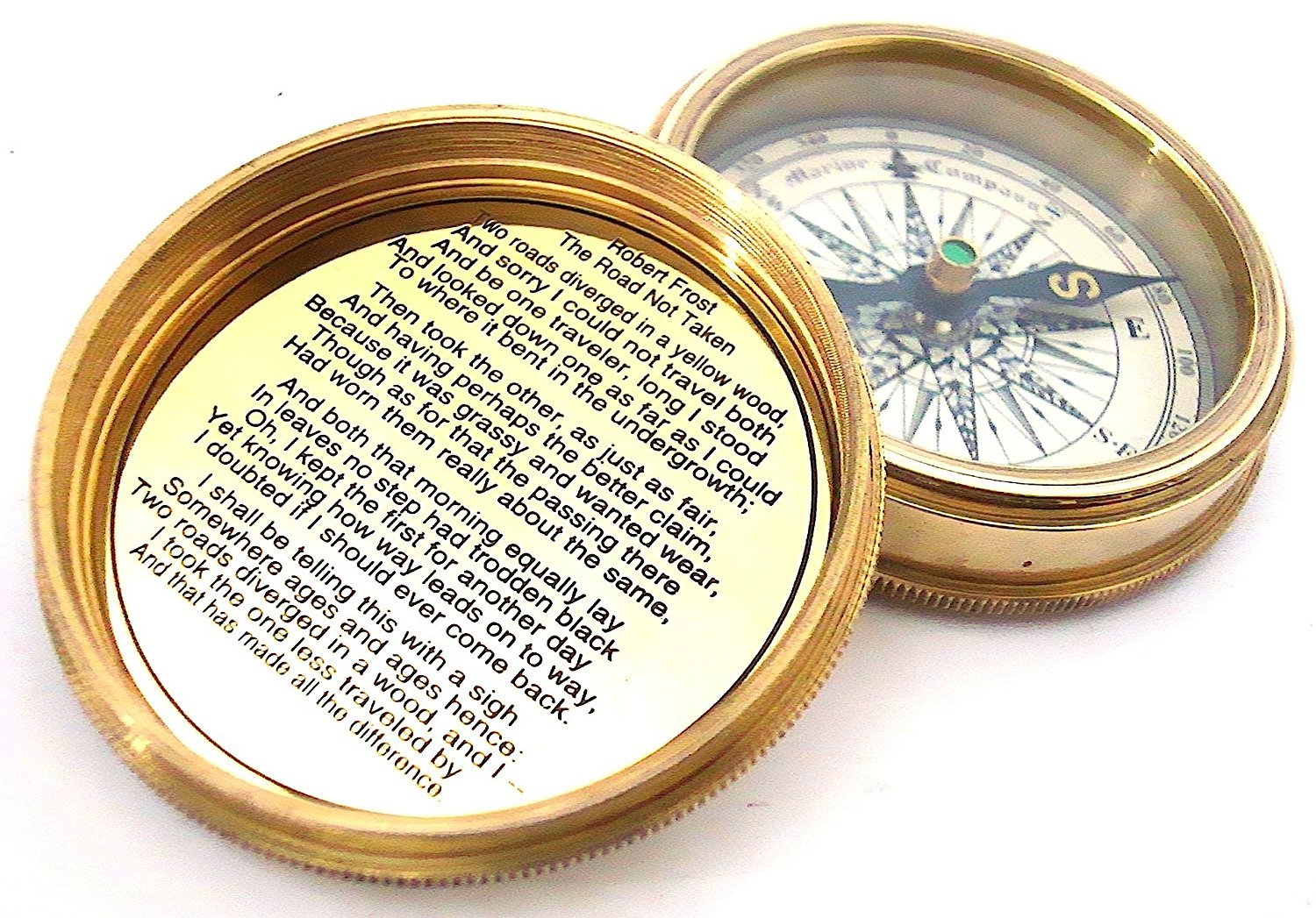 Robert Frost Quote Compass, Round Leather Case view 3