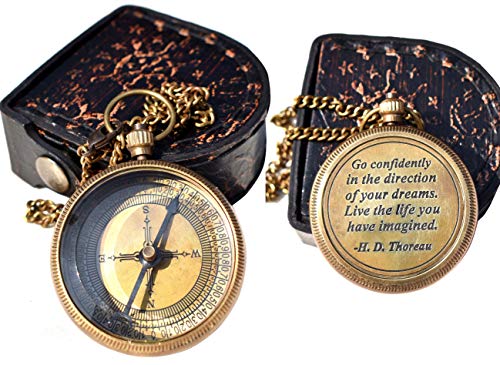 Thoreau Quote Compass, Leather Case view 2