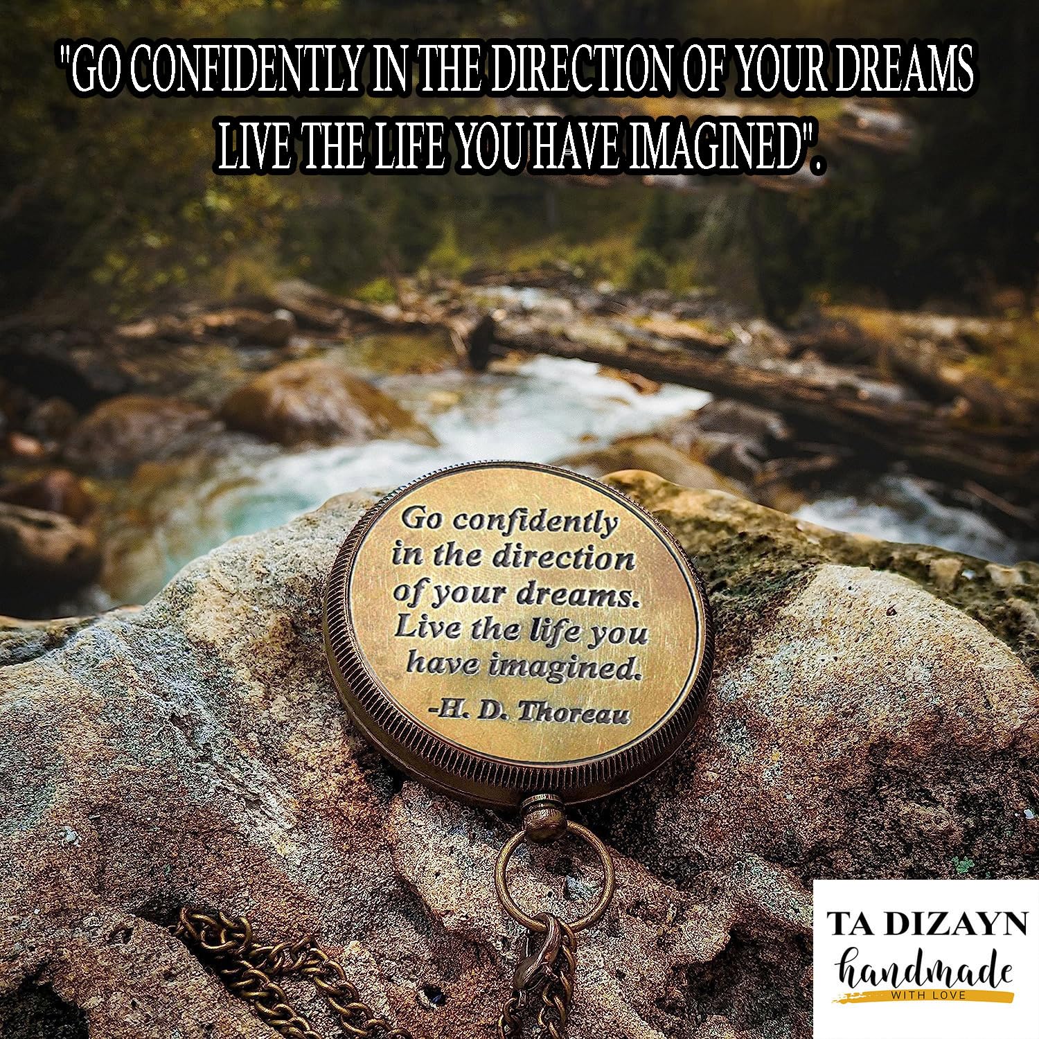 Thoreau Quote Compass, Leather Case view 3