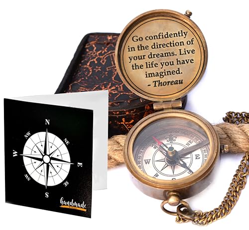 Thoreau Quote Compass, Leather Case view 2