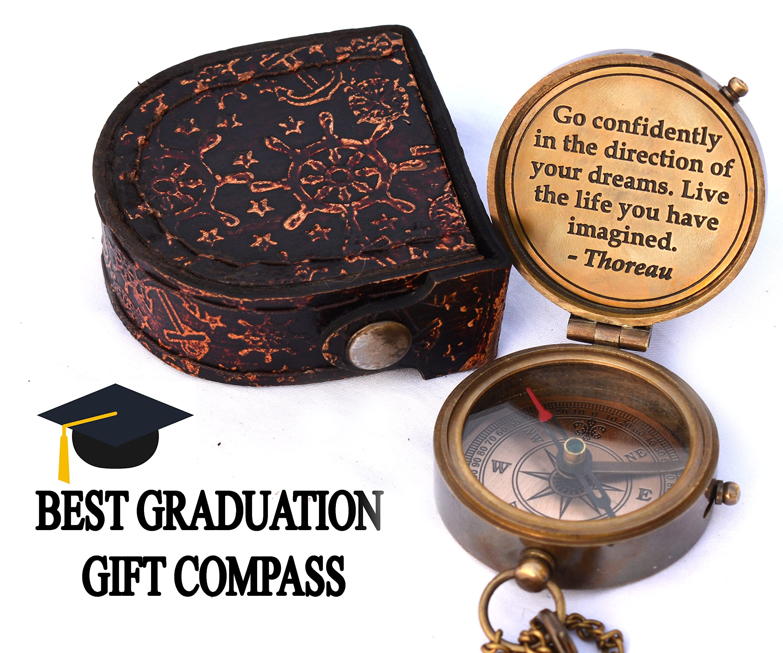 Thoreau Quote Compass, Leather Case view 3