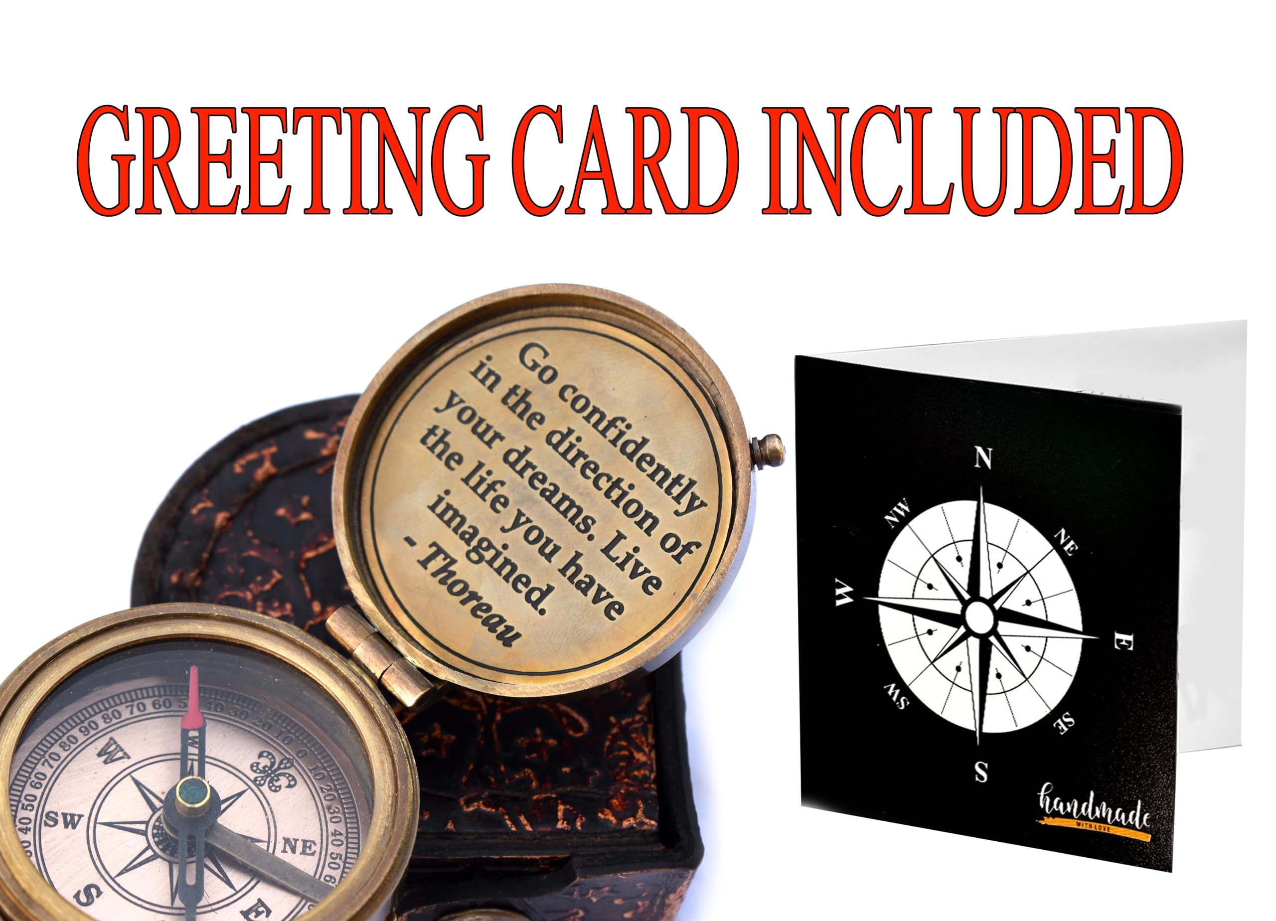 Thoreau Quote Compass, Leather Case view 5