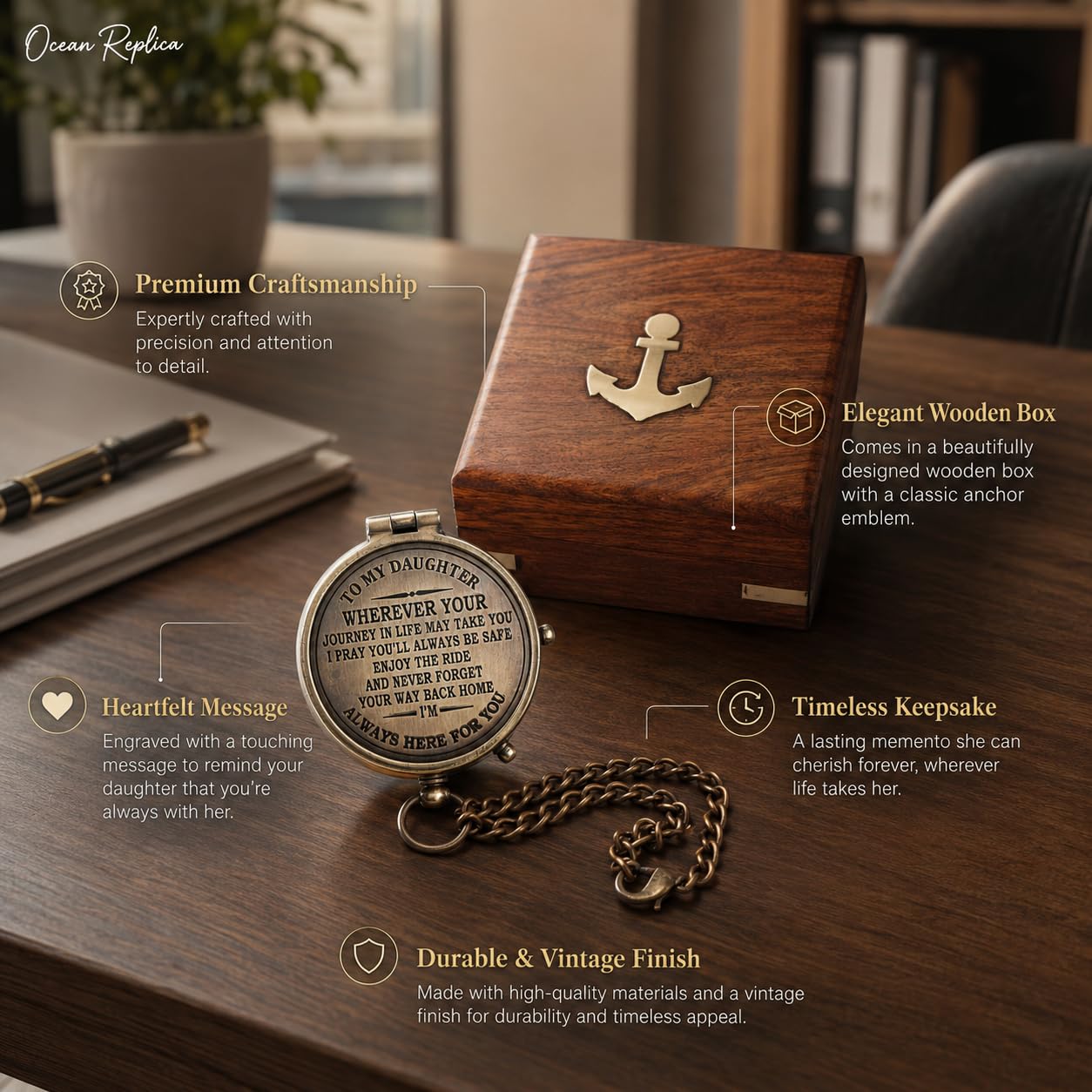 To My Daughter Compass, Wooden Box view 6