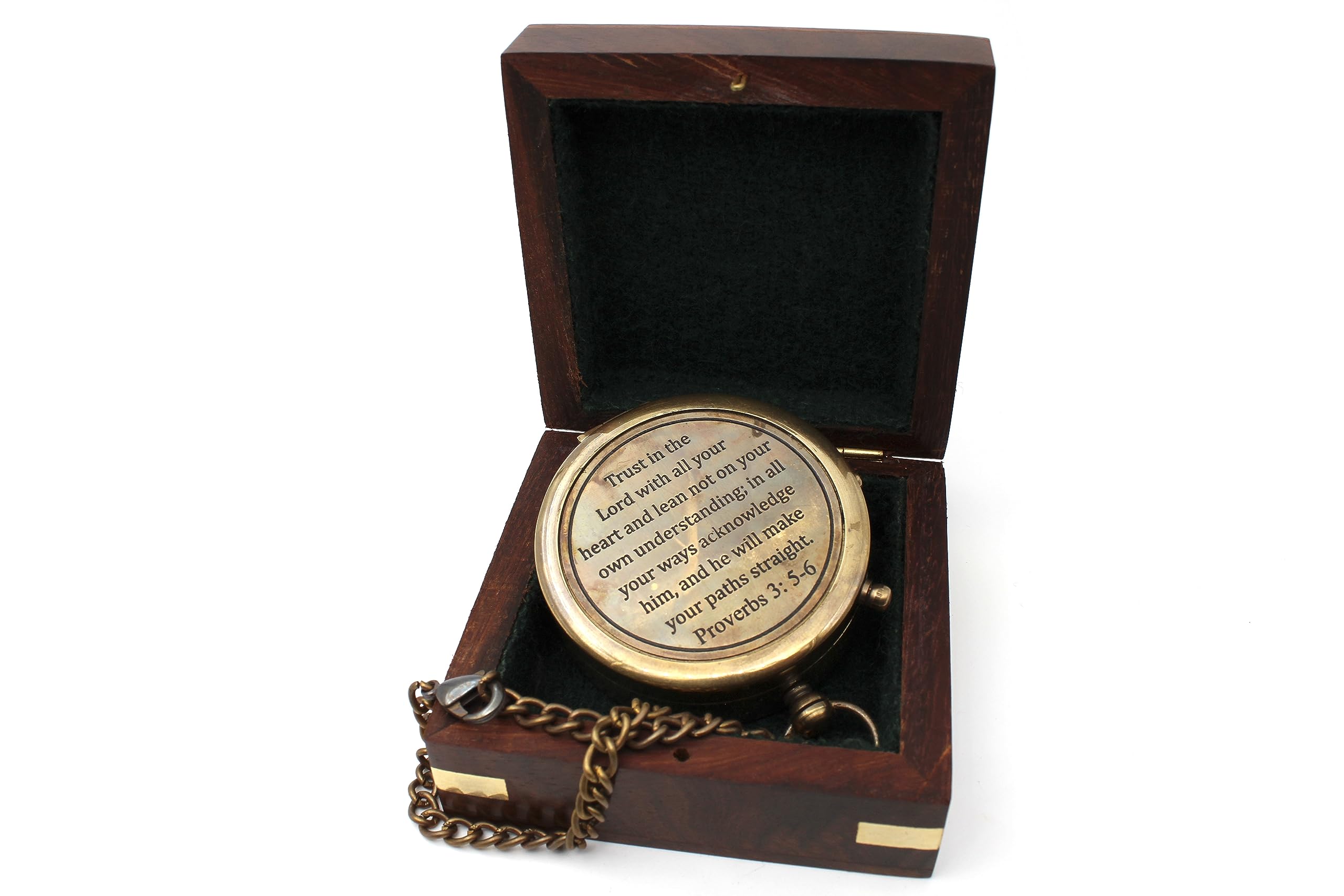 Proverbs 3:5-6 Compass, Wooden Box view 2