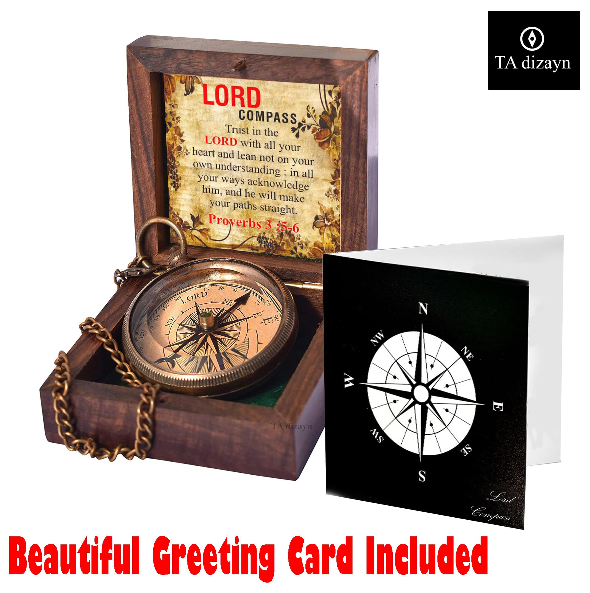 Proverbs 3:5-6 Compass, Wooden Box view 5