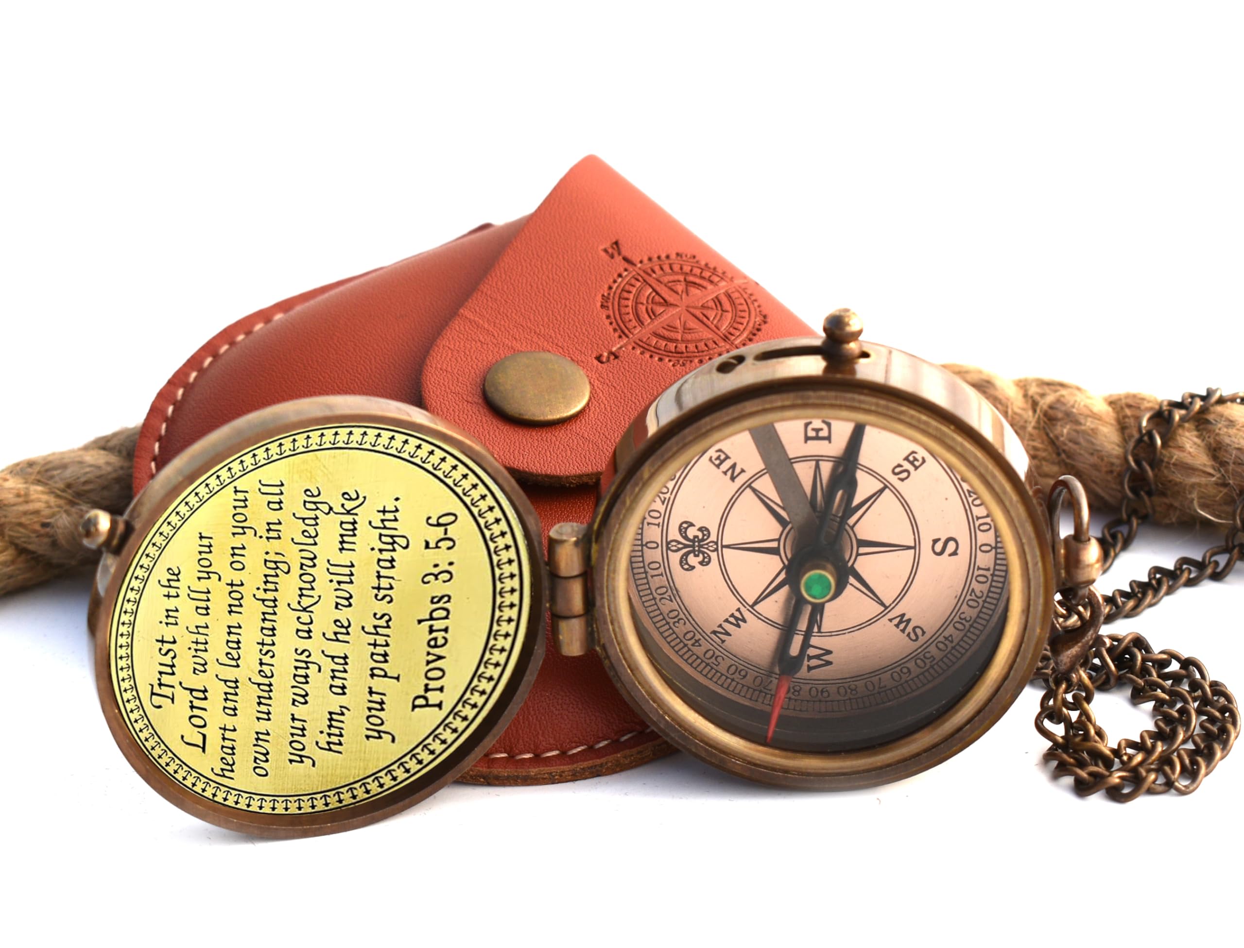Proverbs 3:5-6 Compass, Leather Case view 6