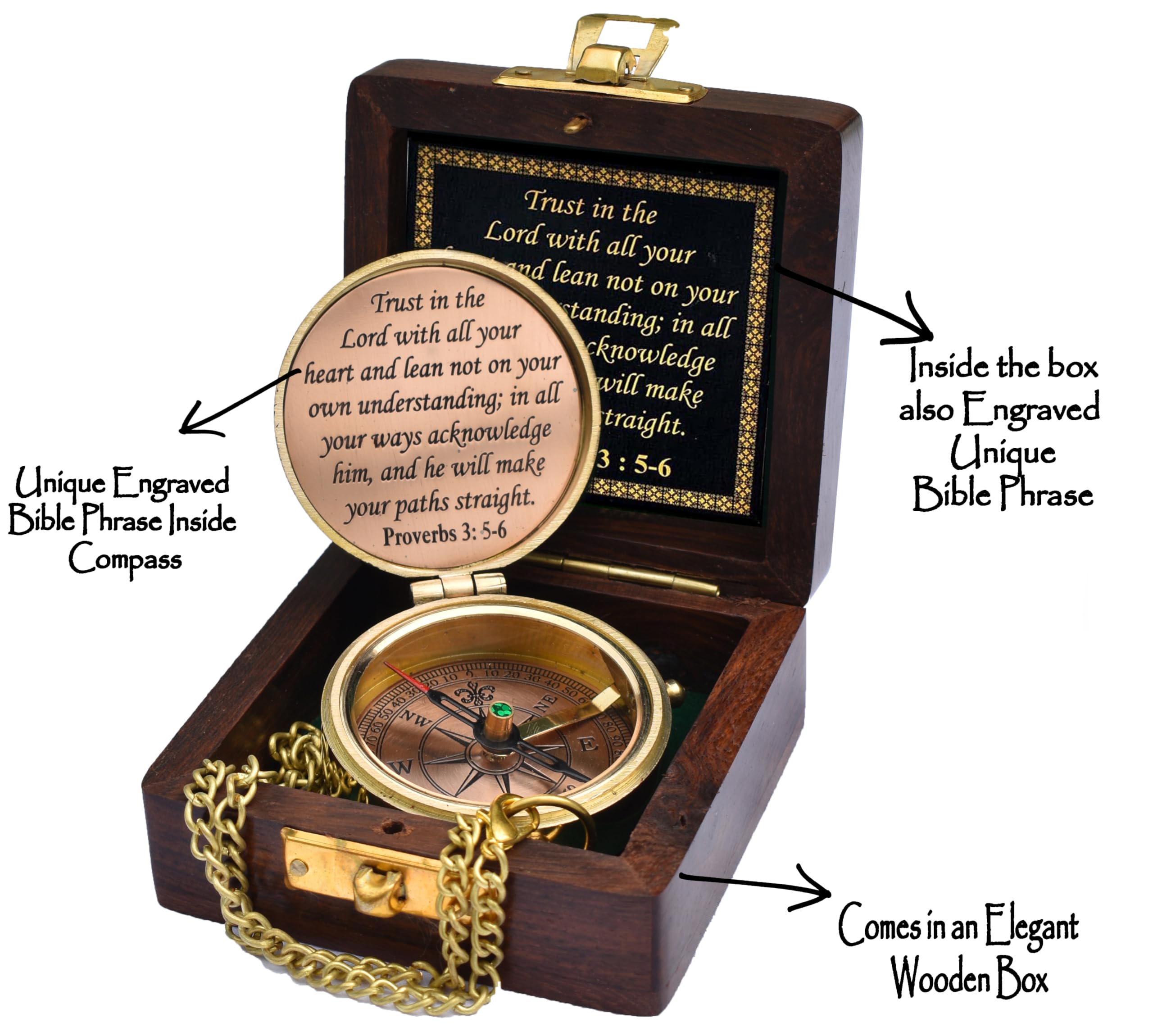 Proverbs 3:5-6 Compass, Wooden Box view 3