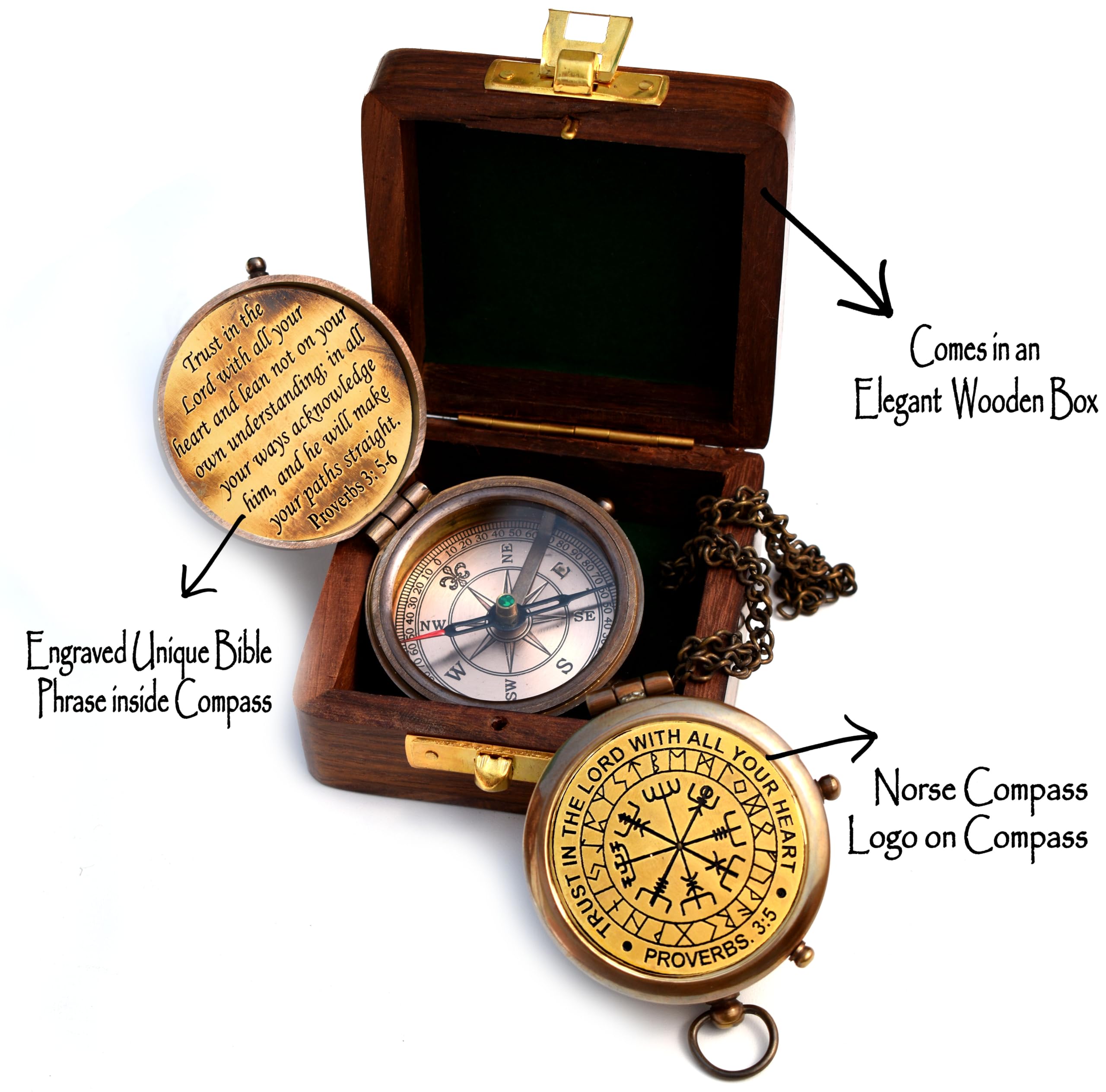 Trust in the Lord Compass, Wooden Box view 3