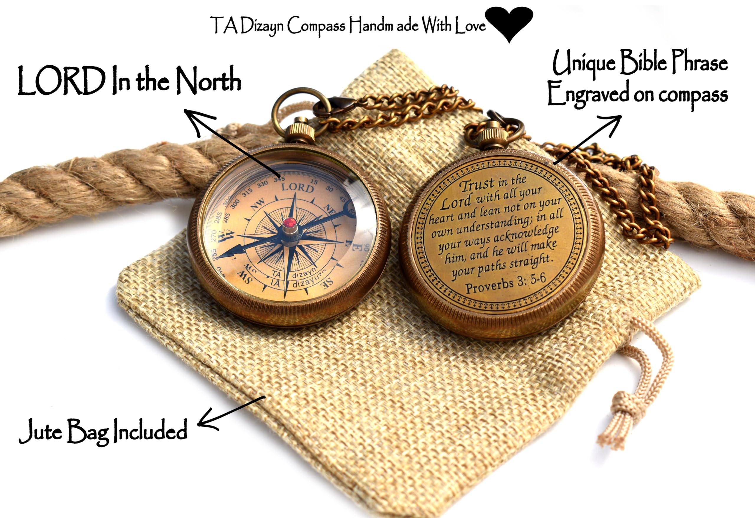 Proverbs 3:5-6 Compass, Antique Finish view 3