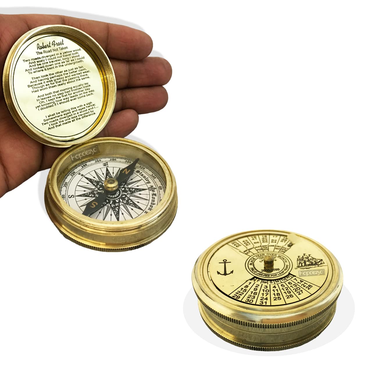 Robert Frost Quote Compass, Antique Finish view 3