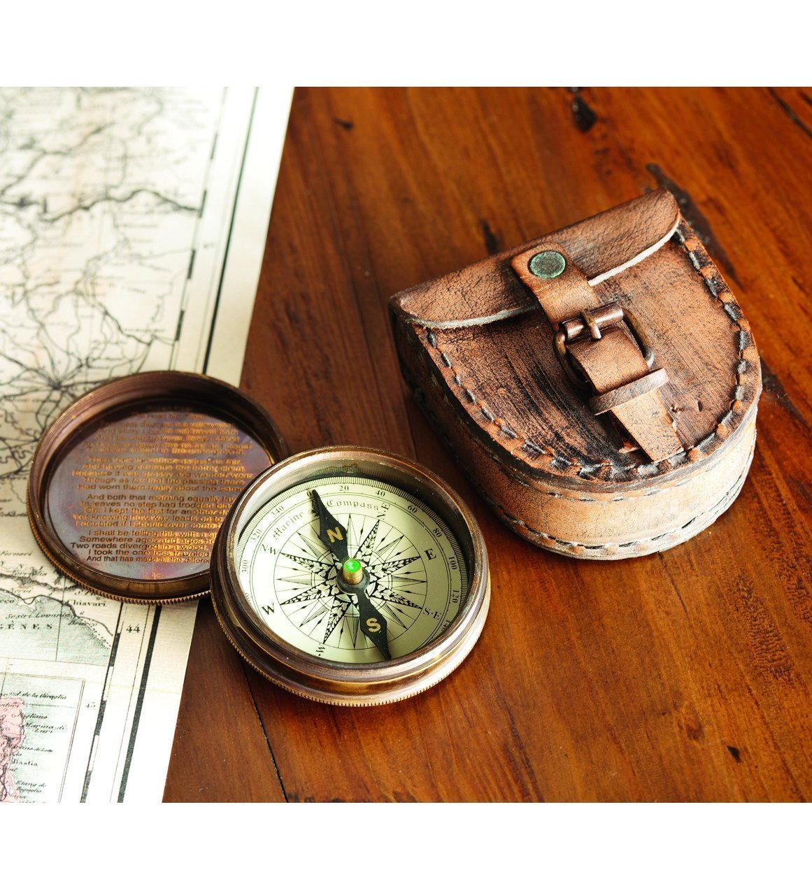 Robert Frost Quote Compass, Leather Case view 6