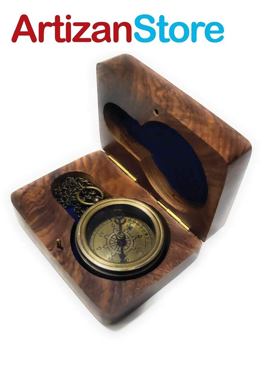 Antique Finish Compass, Wooden Box view 4