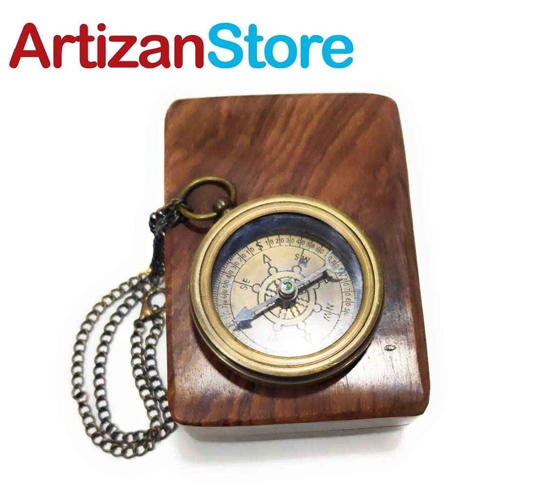 Antique Finish Compass, Wooden Box view 6
