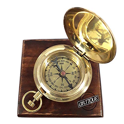 Push Button Compass, Wooden Box view 2