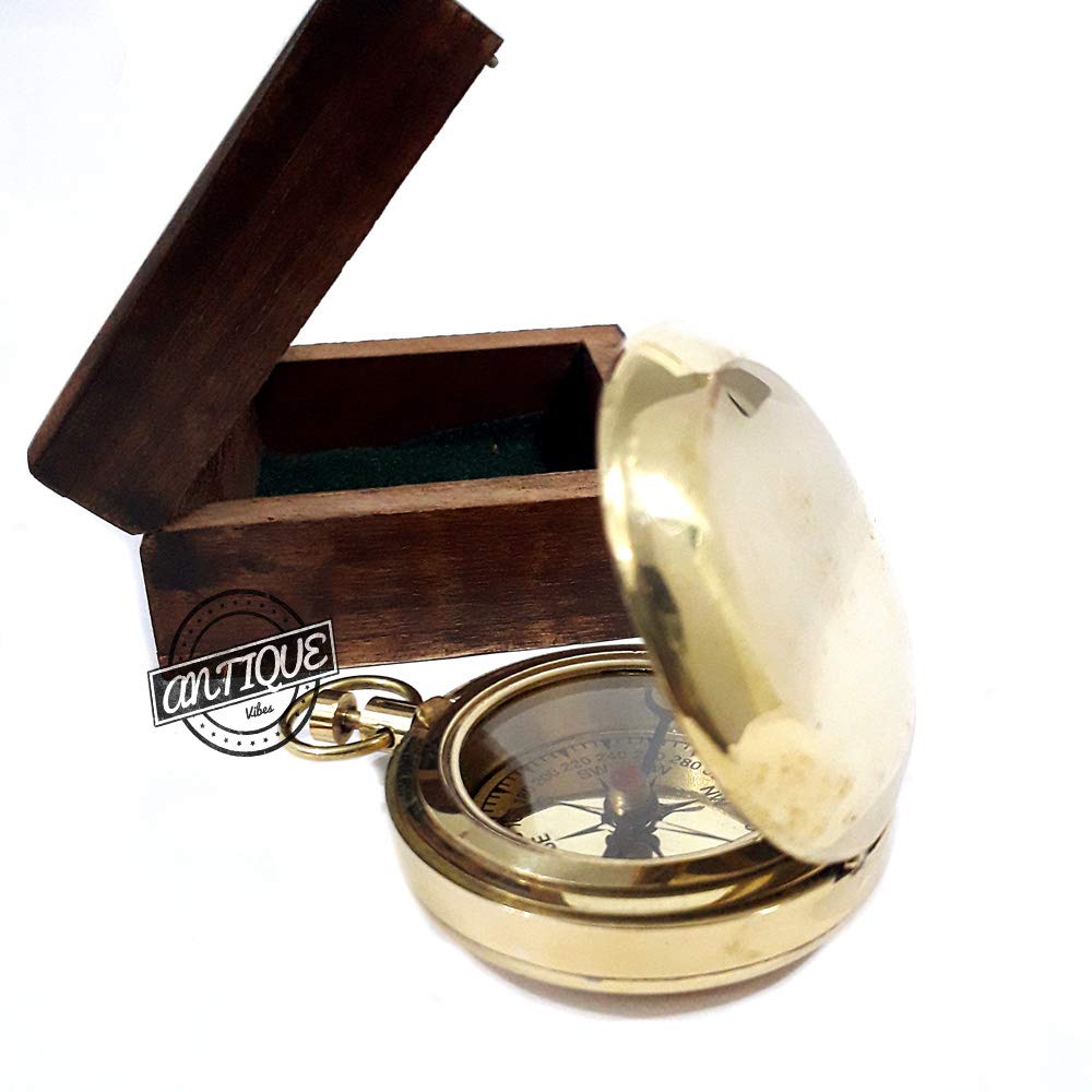 Push Button Compass, Wooden Box view 3